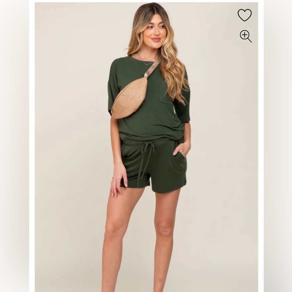 Olive Pocket Front Maternity Pajama Short Set